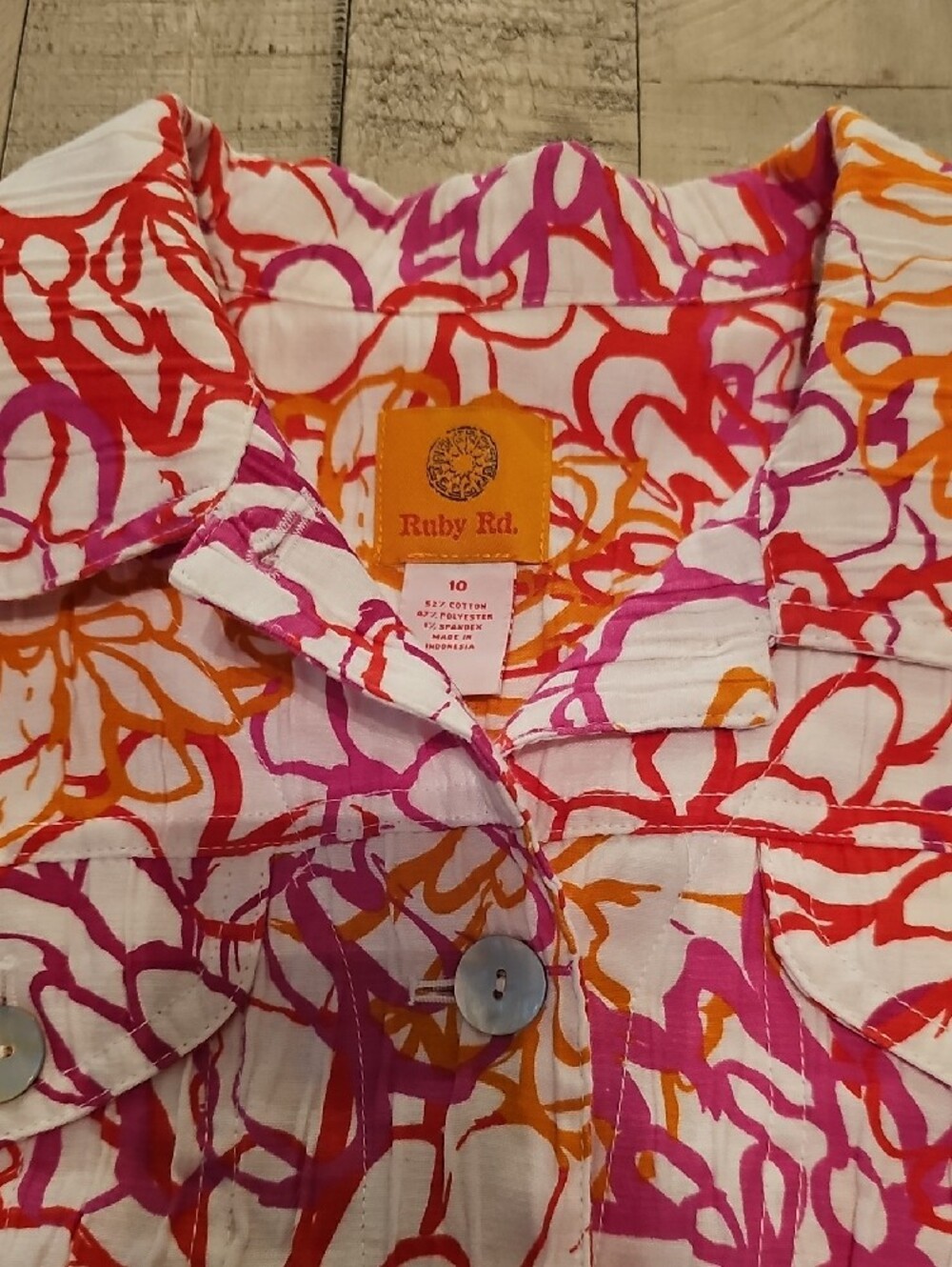 Ruby Rd. Pink, Orange & White Floral Button Jacket - Picture 2 of 5